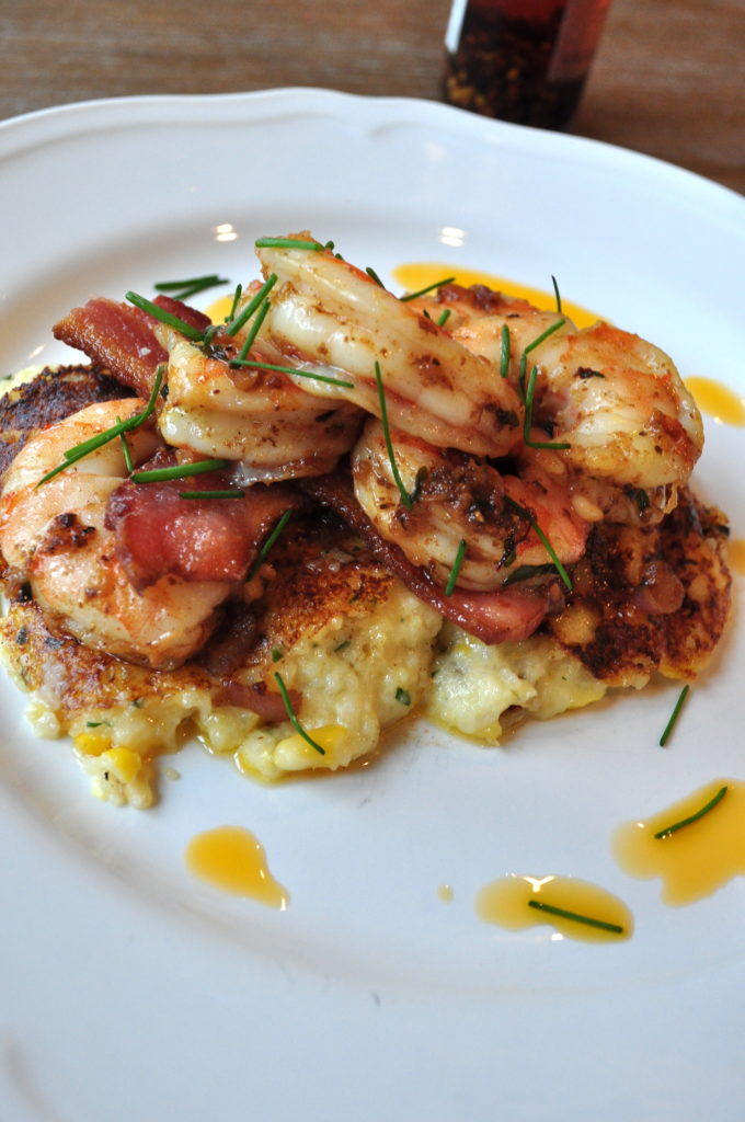 Grilled Cheese Grits Cakes with Shrimp The Messy Mrs